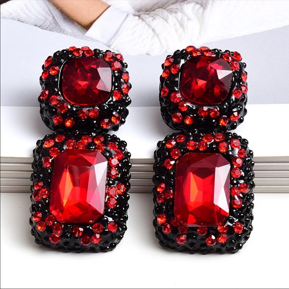 New Rectangle Big Bright Fashion Crystal Dangle Drop Earrings